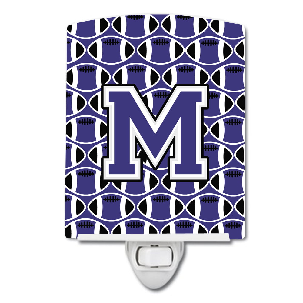 Letter M Football Purple & White Ceramic Night Light