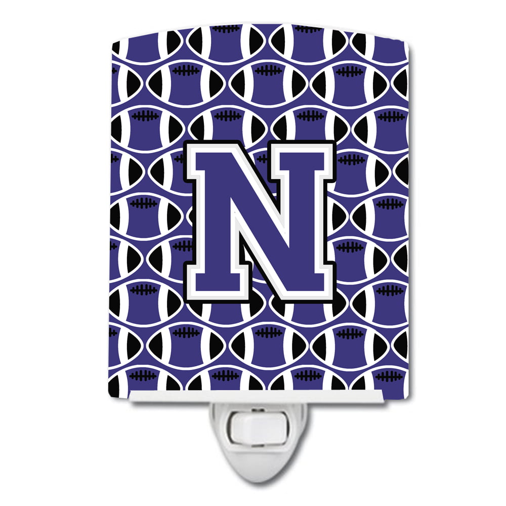 Letter N Football Purple & White Ceramic Night Light