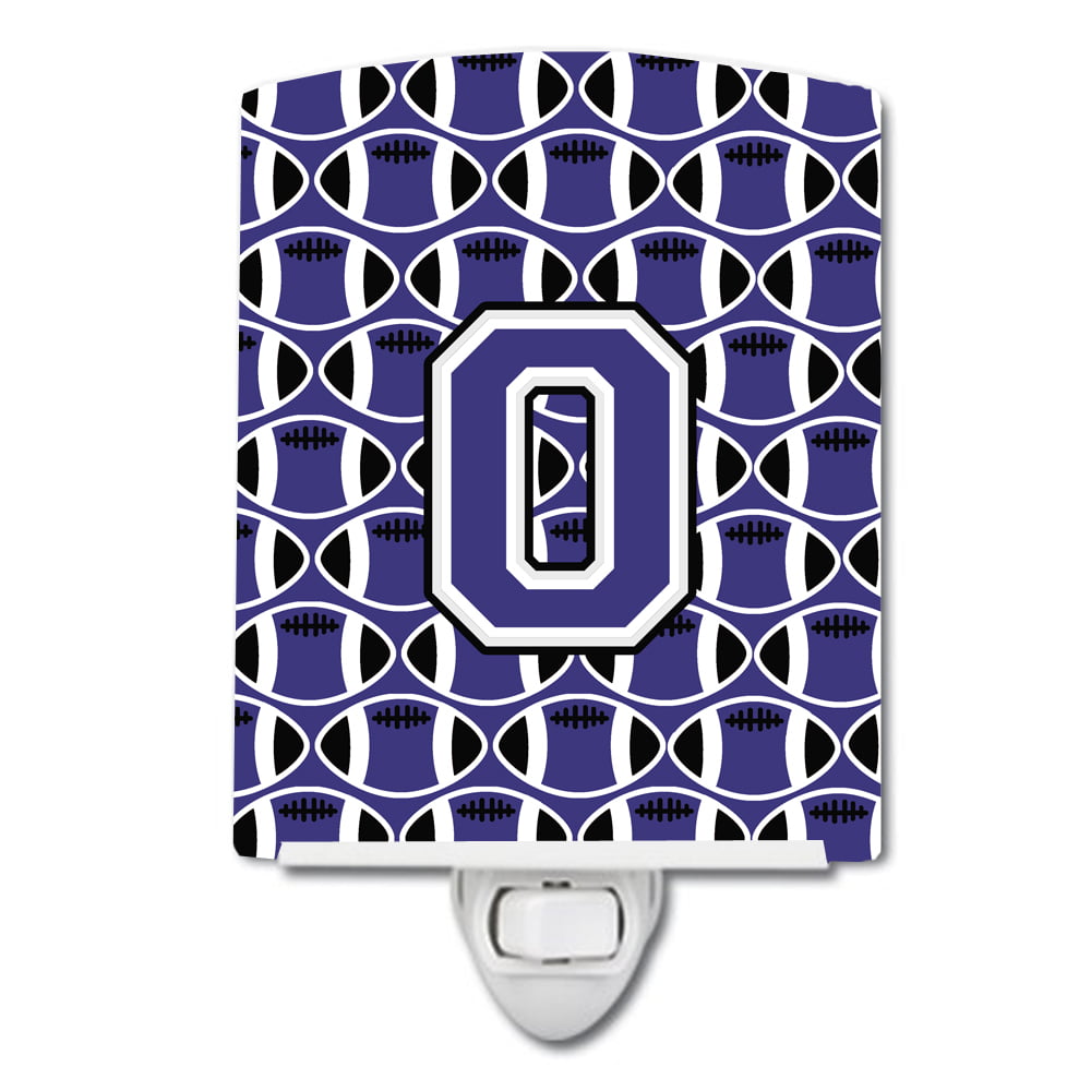 Letter O Football Purple & White Ceramic Night Light