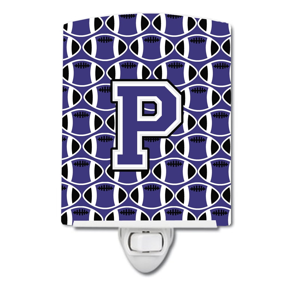 Letter P Football Purple & White Ceramic Night Light