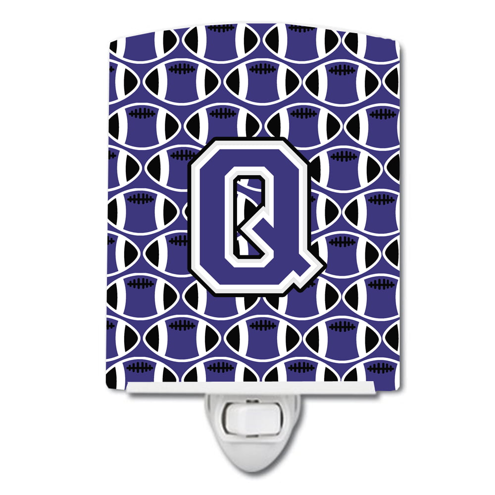 Letter Q Football Purple & White Ceramic Night Light