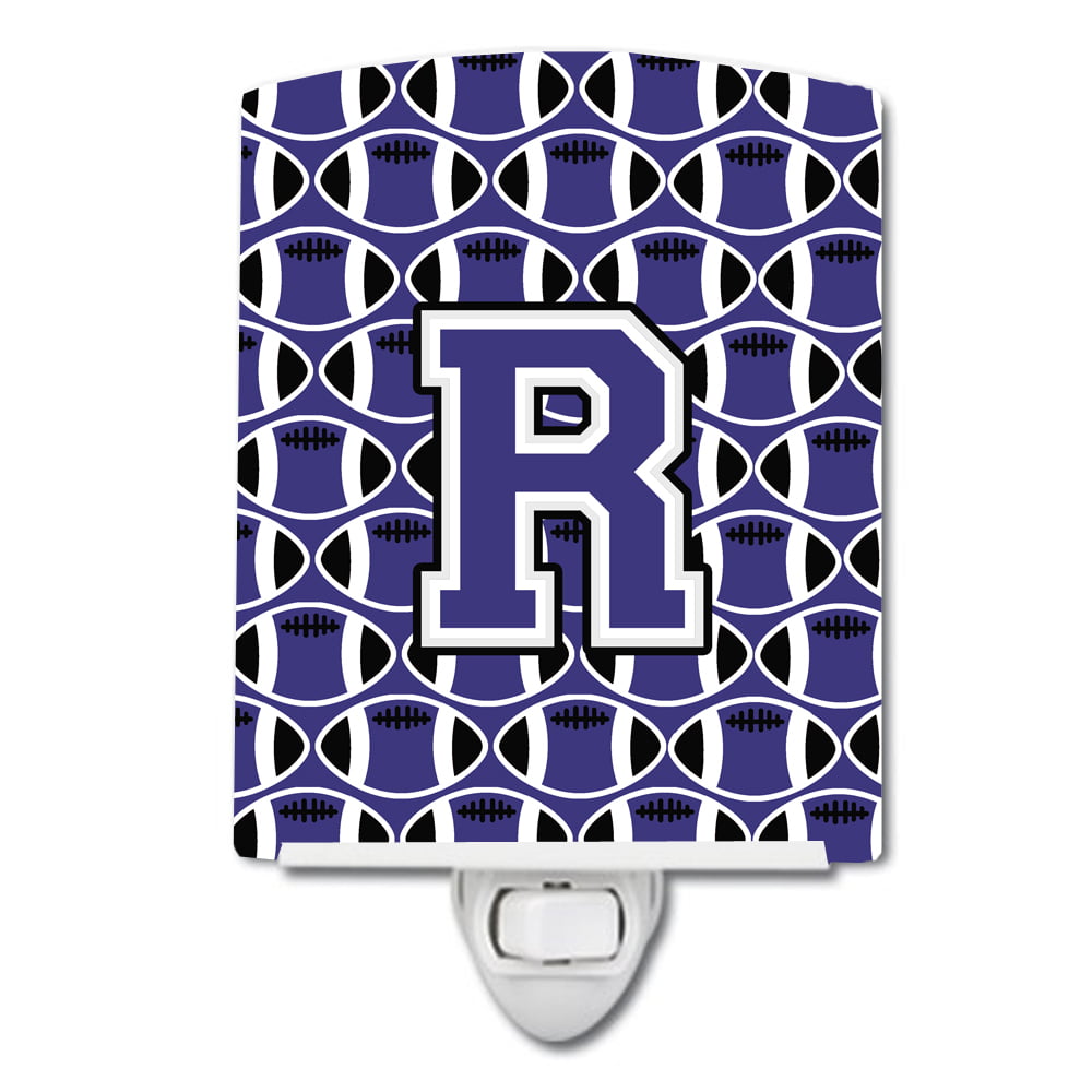 Letter R Football Purple & White Ceramic Night Light