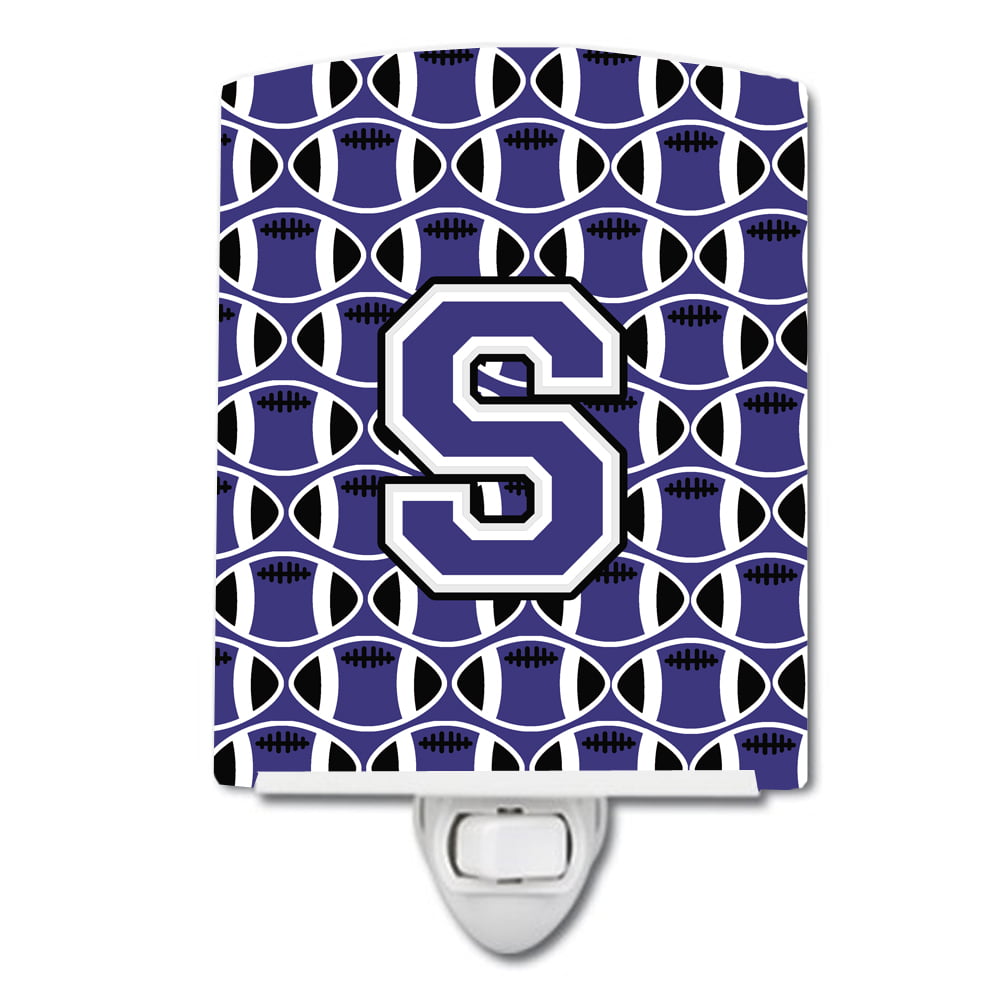 Letter S Football Purple & White Ceramic Night Light
