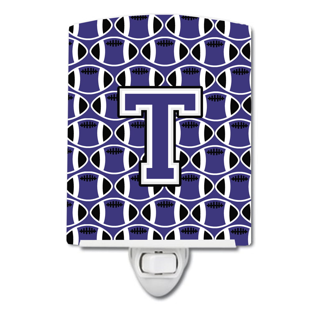 Letter T Football Purple & White Ceramic Night Light