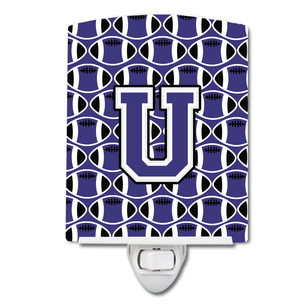 Letter U Football Purple & White Ceramic Night Light