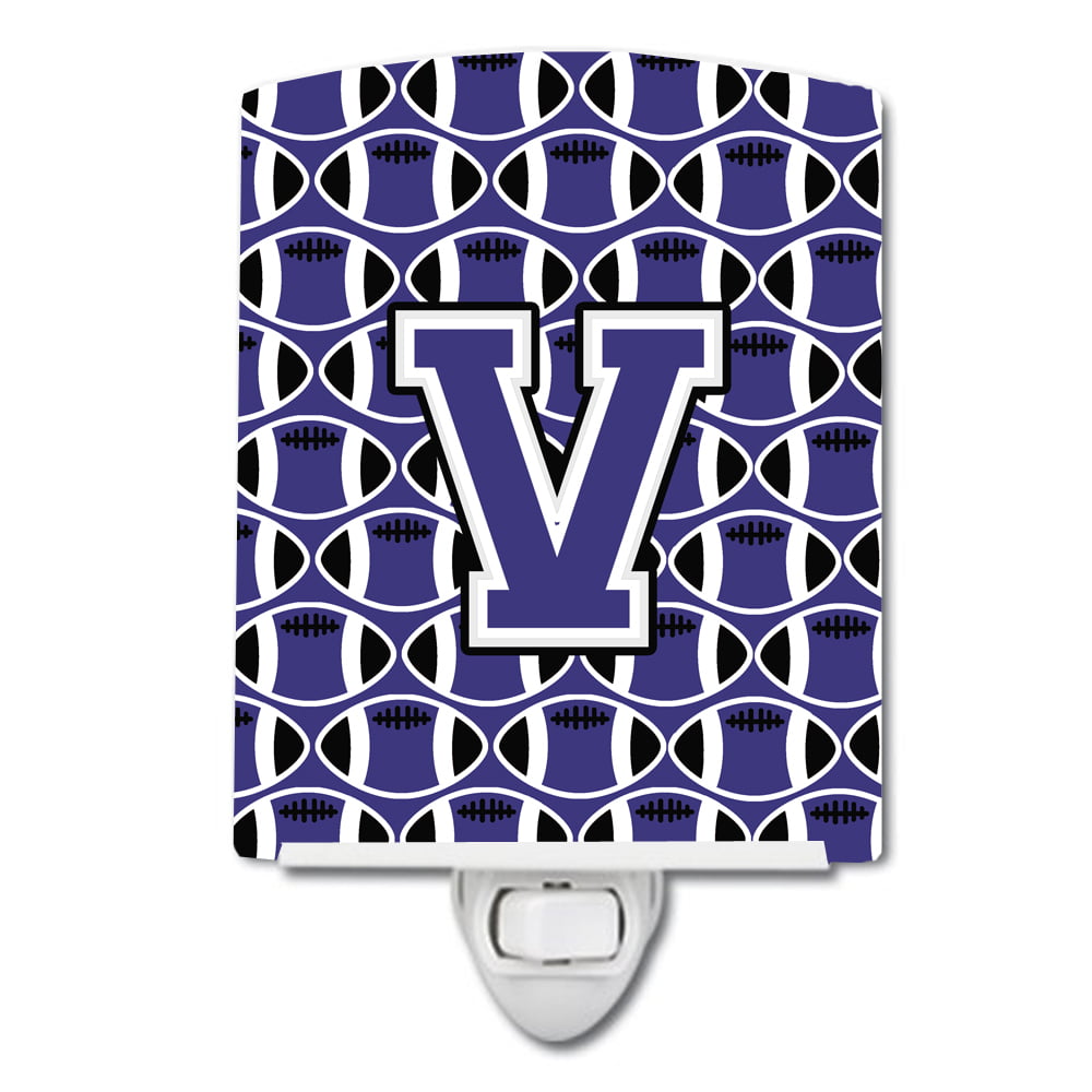 Letter V Football Purple & White Ceramic Night Light