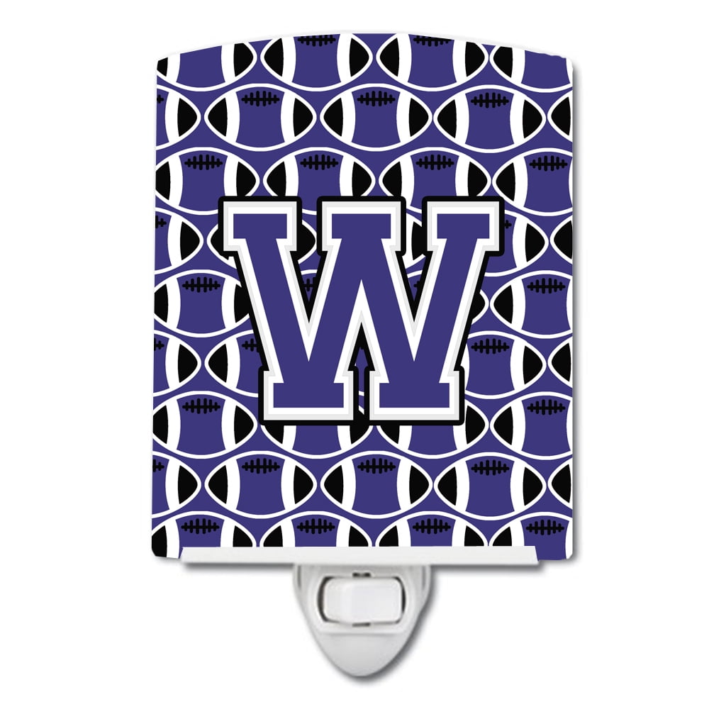 Letter W Football Purple & White Ceramic Night Light