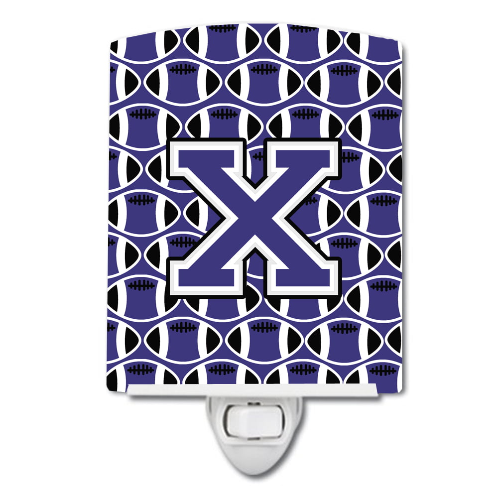 Letter X Football Purple & White Ceramic Night Light