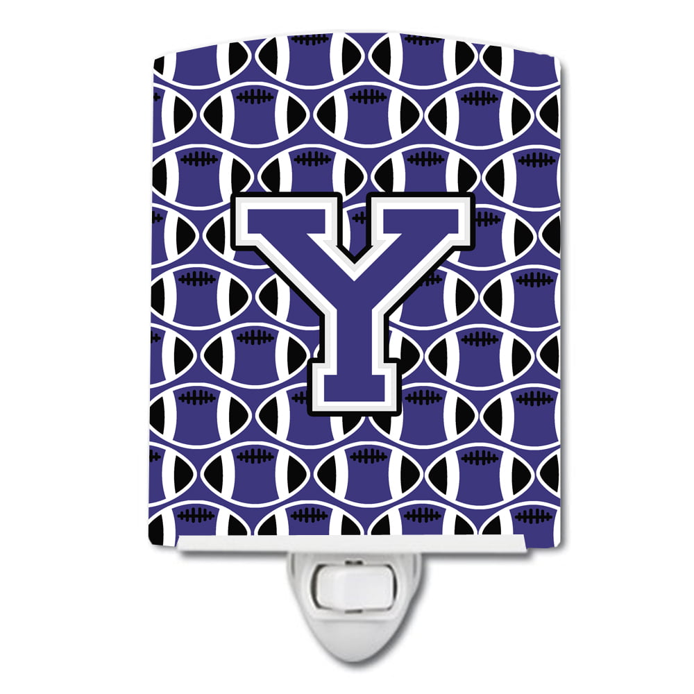 Letter Y Football Purple & White Ceramic Night Light