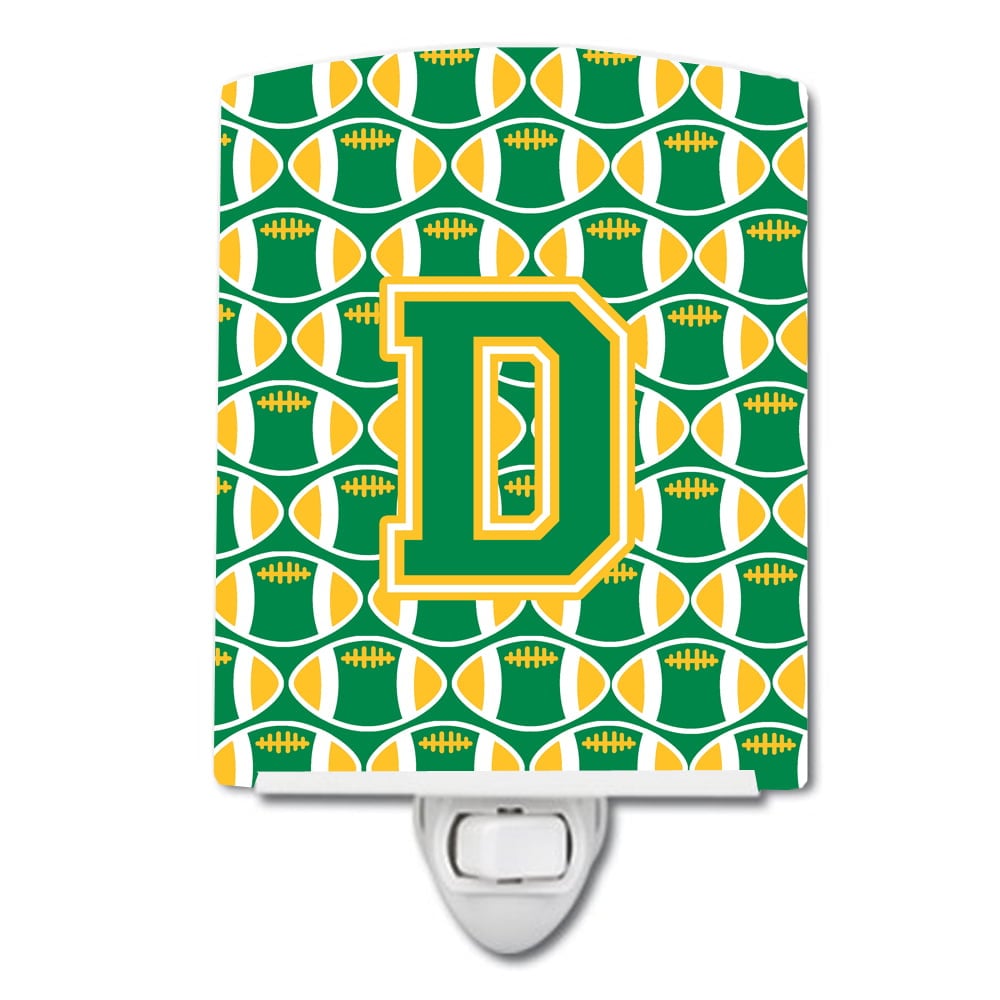 Letter D Football Green & Gold Ceramic Night Light