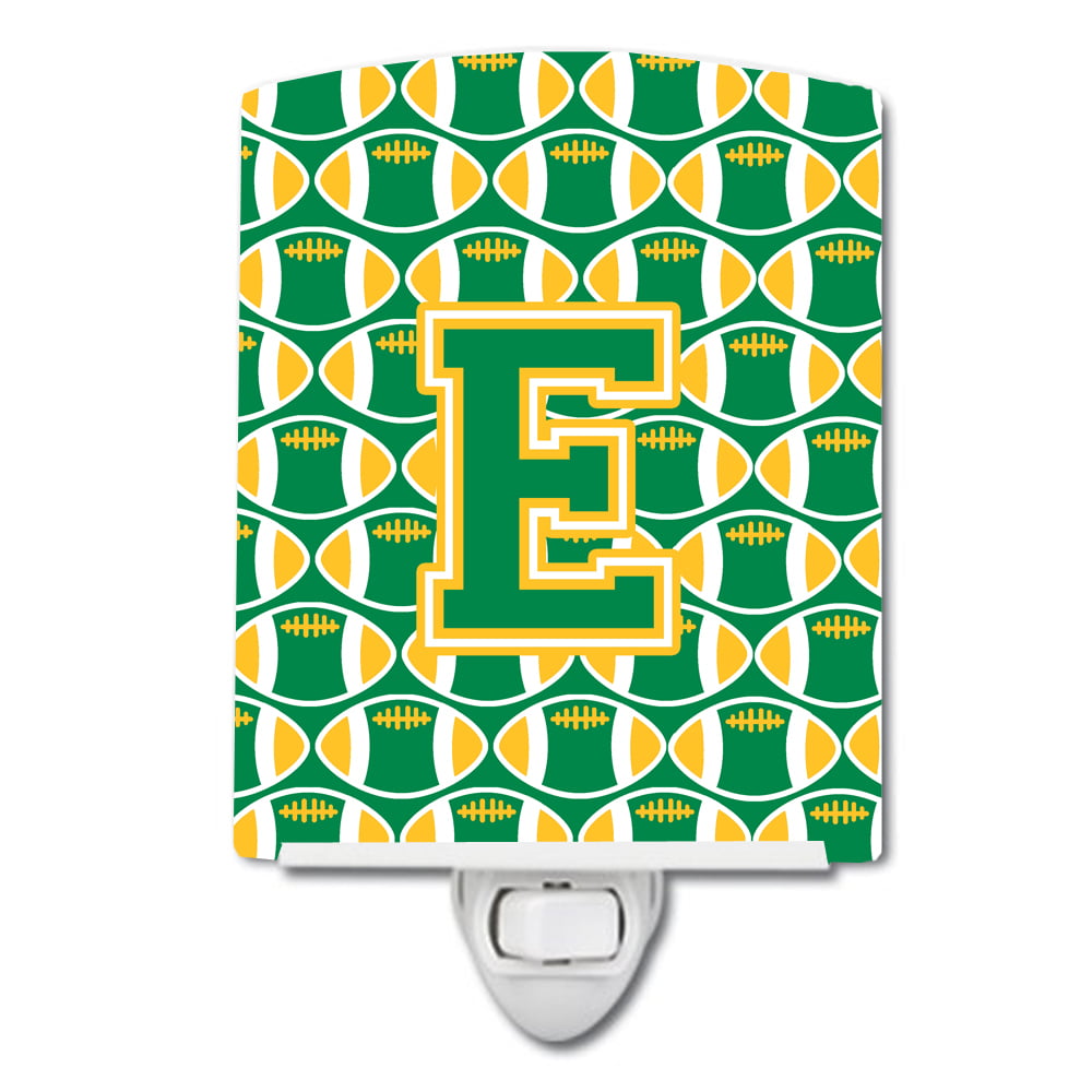 Letter E Football Green & Gold Ceramic Night Light