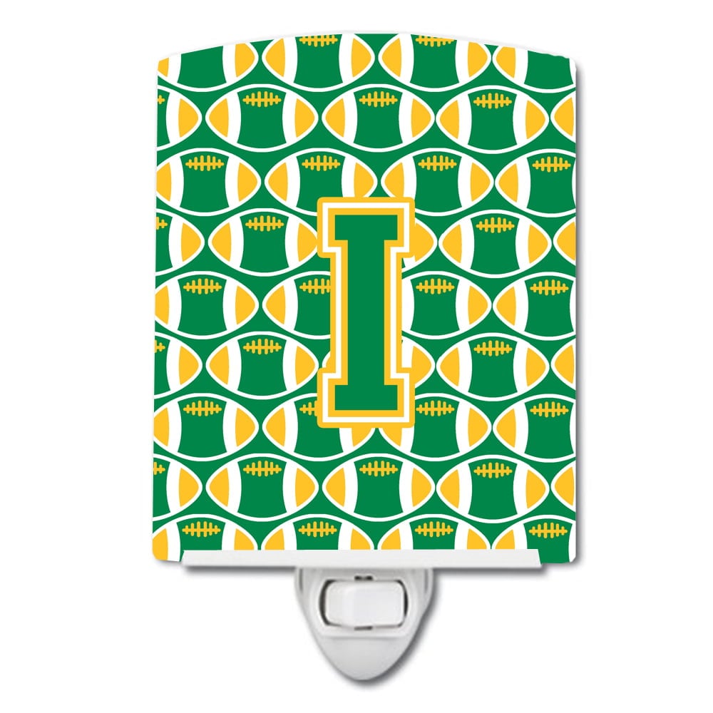 Letter I Football Green & Gold Ceramic Night Light