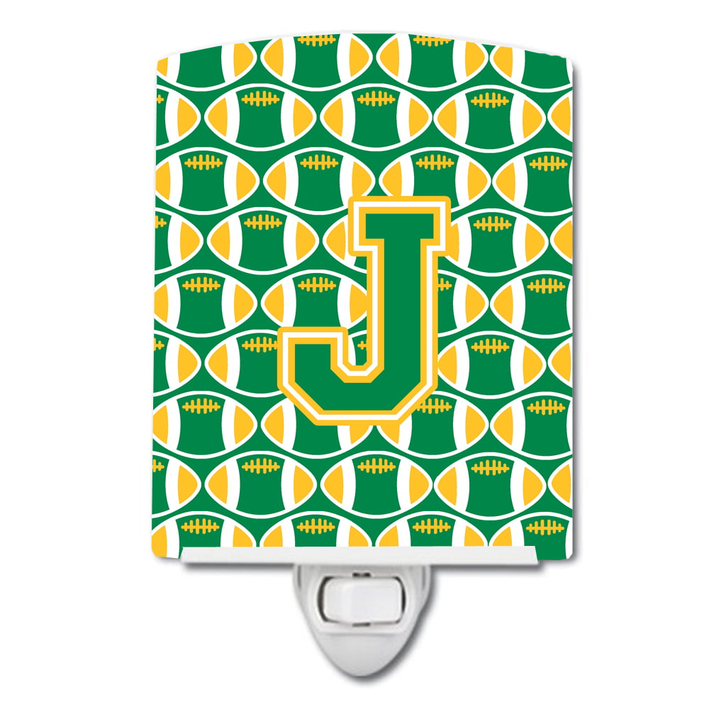 Letter J Football Green & Gold Ceramic Night Light
