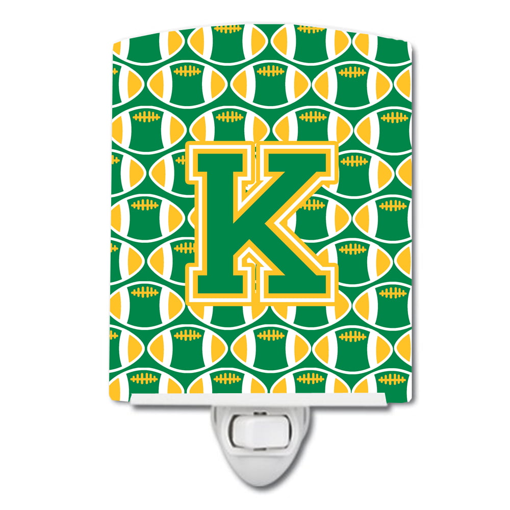 Letter K Football Green & Gold Ceramic Night Light