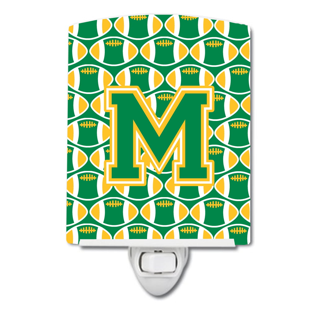 Letter M Football Green & Gold Ceramic Night Light