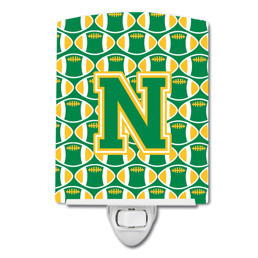 Letter N Football Green & Gold Ceramic Night Light