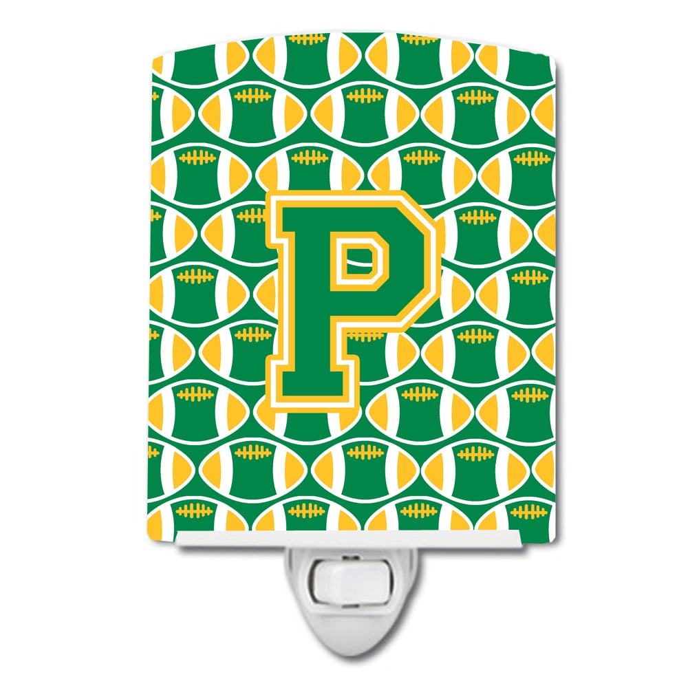 Letter P Football Green & Gold Ceramic Night Light
