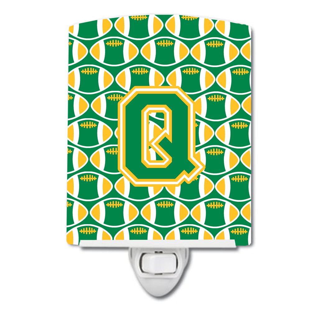 Letter Q Football Green & Gold Ceramic Night Light