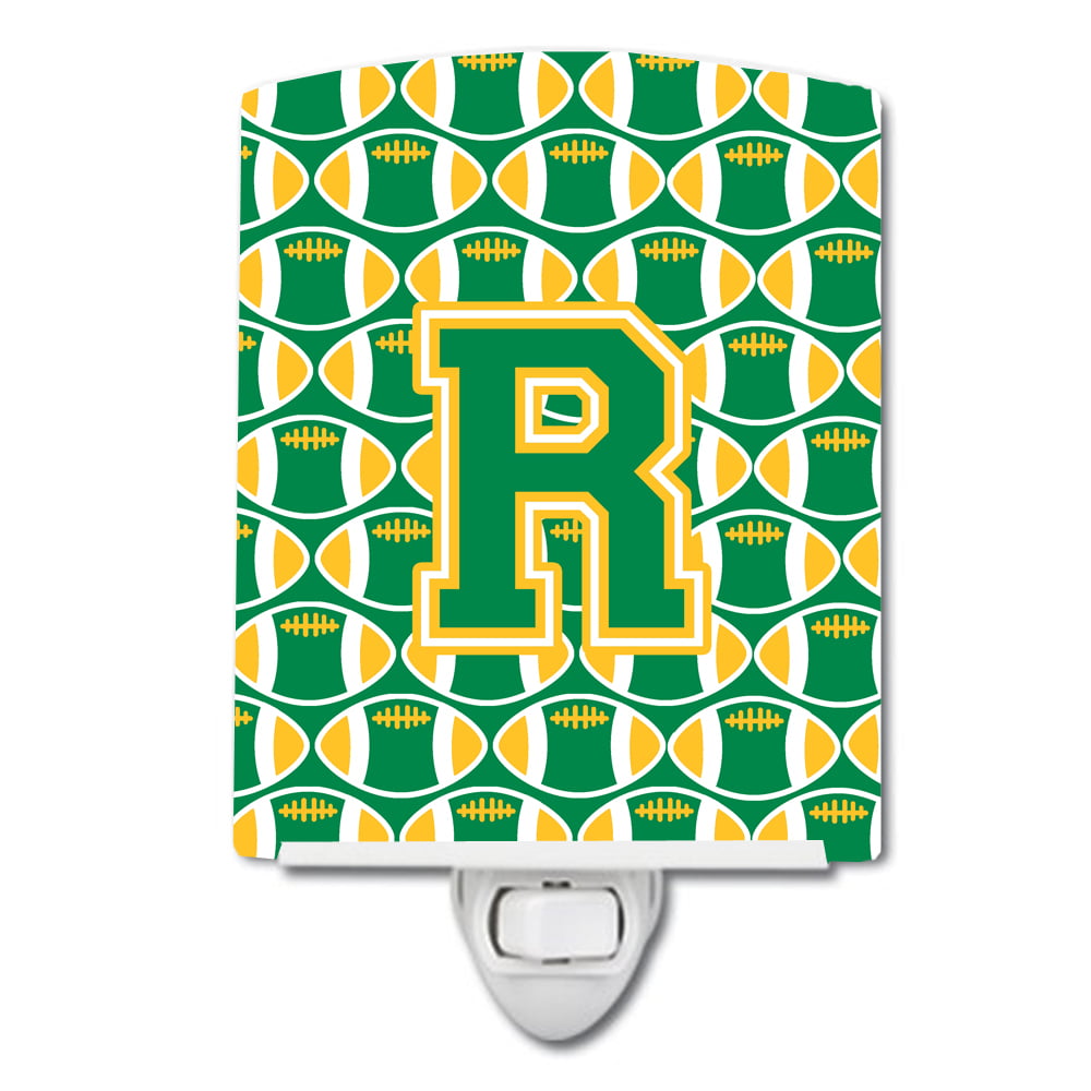 Letter R Football Green & Gold Ceramic Night Light