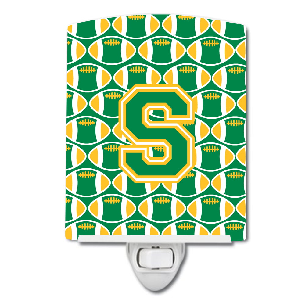 Letter S Football Green & Gold Ceramic Night Light