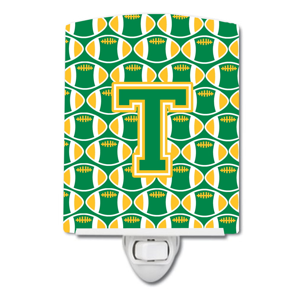 Letter T Football Green & Gold Ceramic Night Light