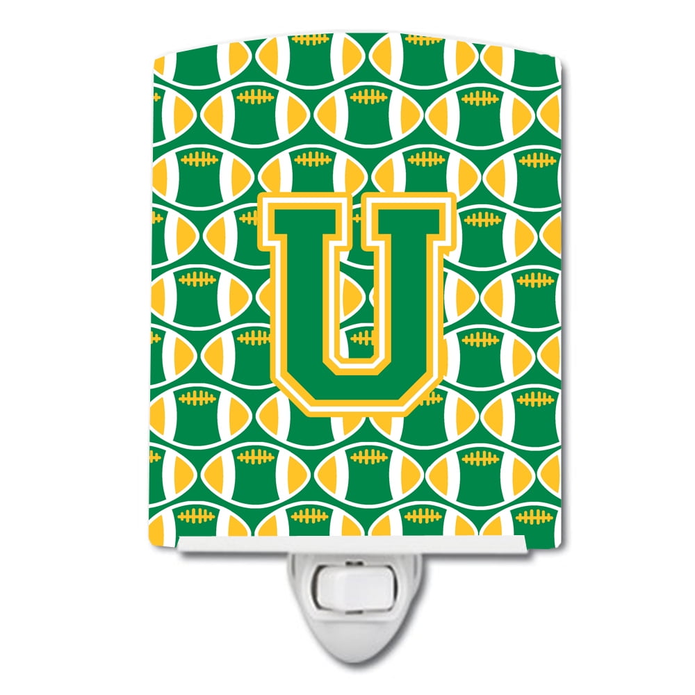 Letter U Football Green & Gold Ceramic Night Light