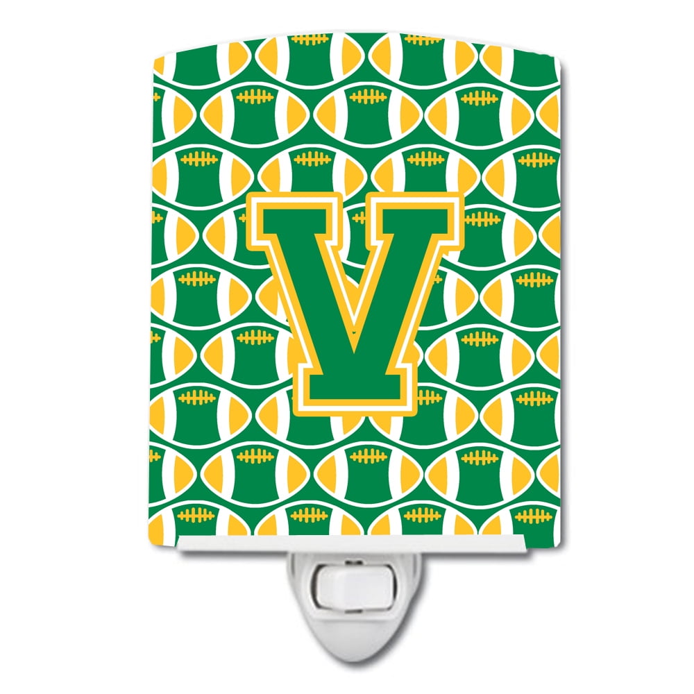 Letter V Football Green & Gold Ceramic Night Light
