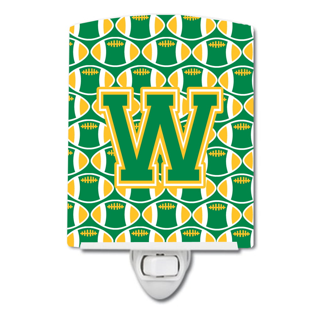 Letter W Football Green & Gold Ceramic Night Light
