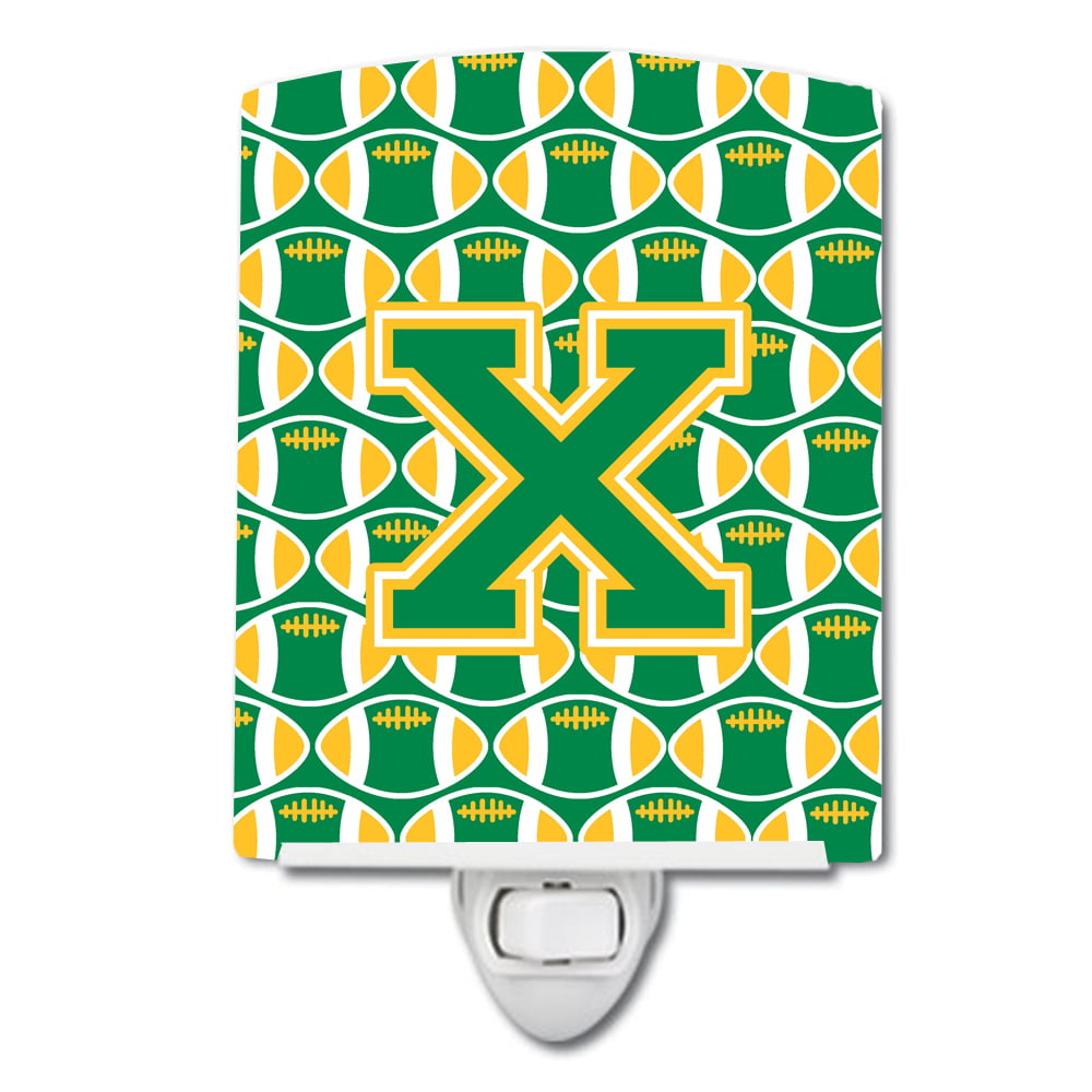 Letter X Football Green & Gold Ceramic Night Light