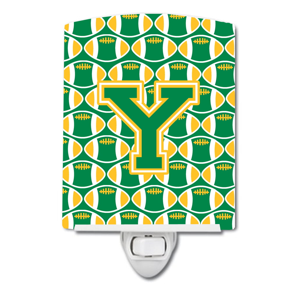 Letter Y Football Green & Gold Ceramic Night Light