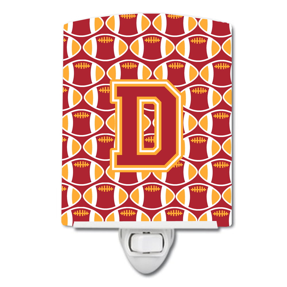Letter D Football Cardinal & Gold Ceramic Night Light