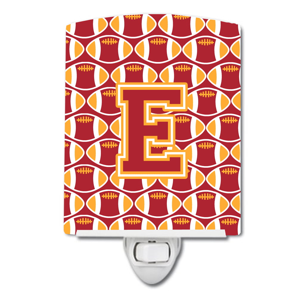 Letter E Football Cardinal & Gold Ceramic Night Light