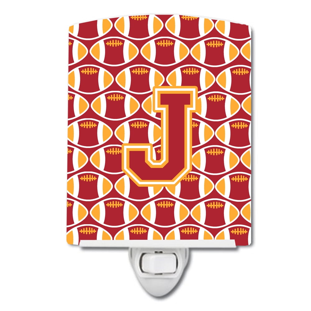 Letter J Football Cardinal & Gold Ceramic Night Light