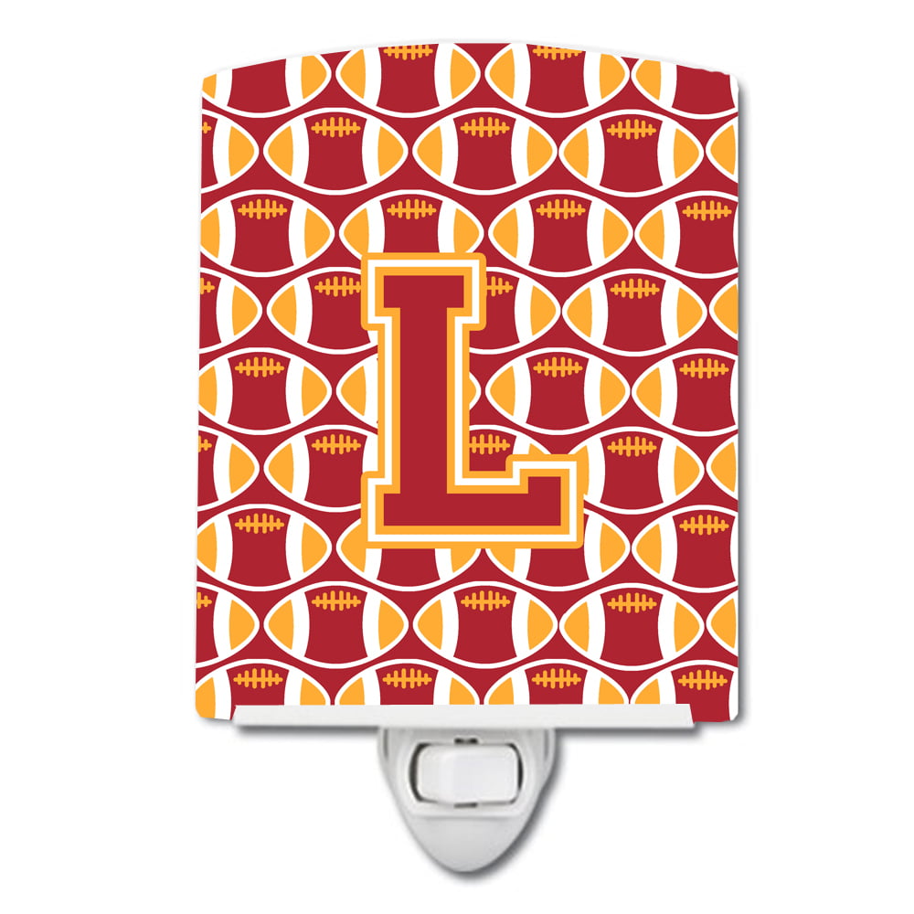 Letter L Football Cardinal & Gold Ceramic Night Light