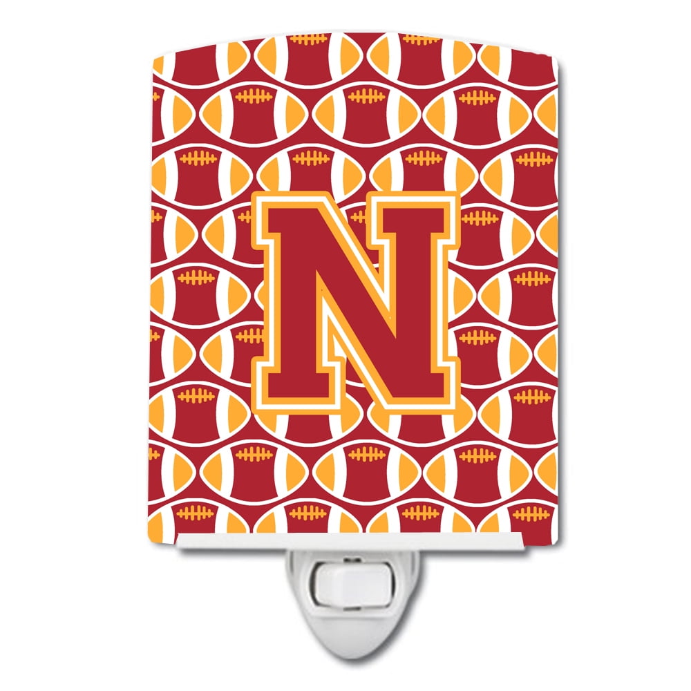Letter N Football Cardinal & Gold Ceramic Night Light