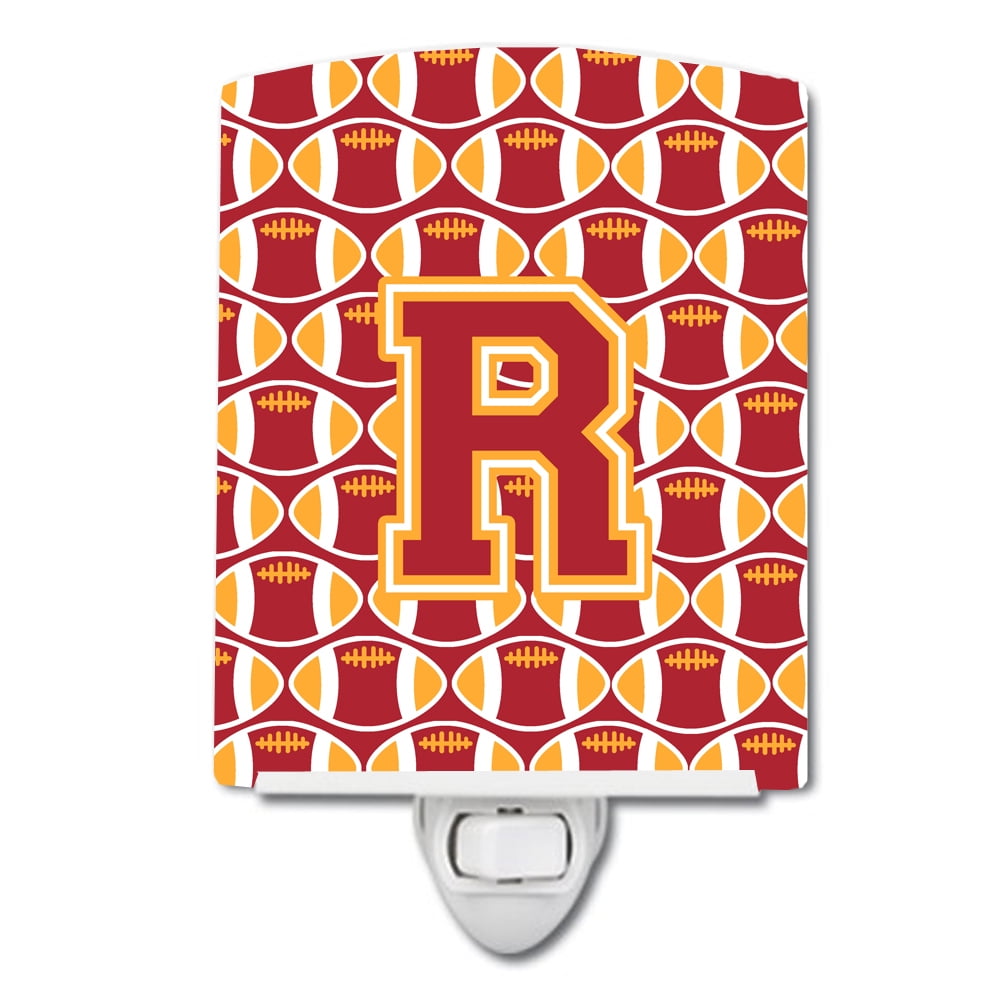 Letter R Football Cardinal & Gold Ceramic Night Light