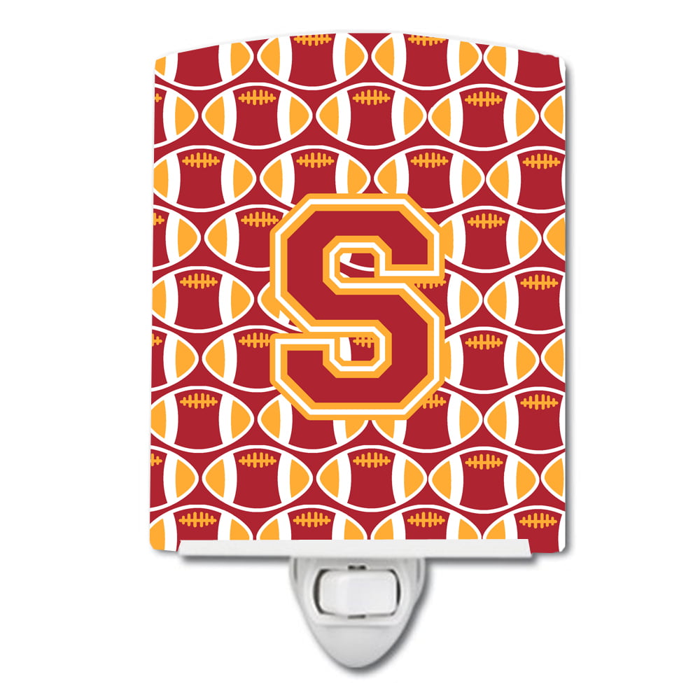 Letter S Football Cardinal & Gold Ceramic Night Light