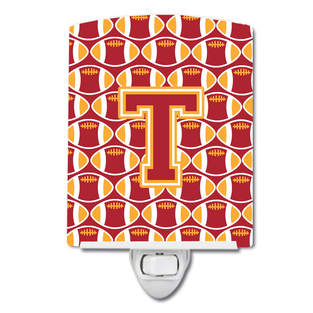 Letter T Football Cardinal & Gold Ceramic Night Light
