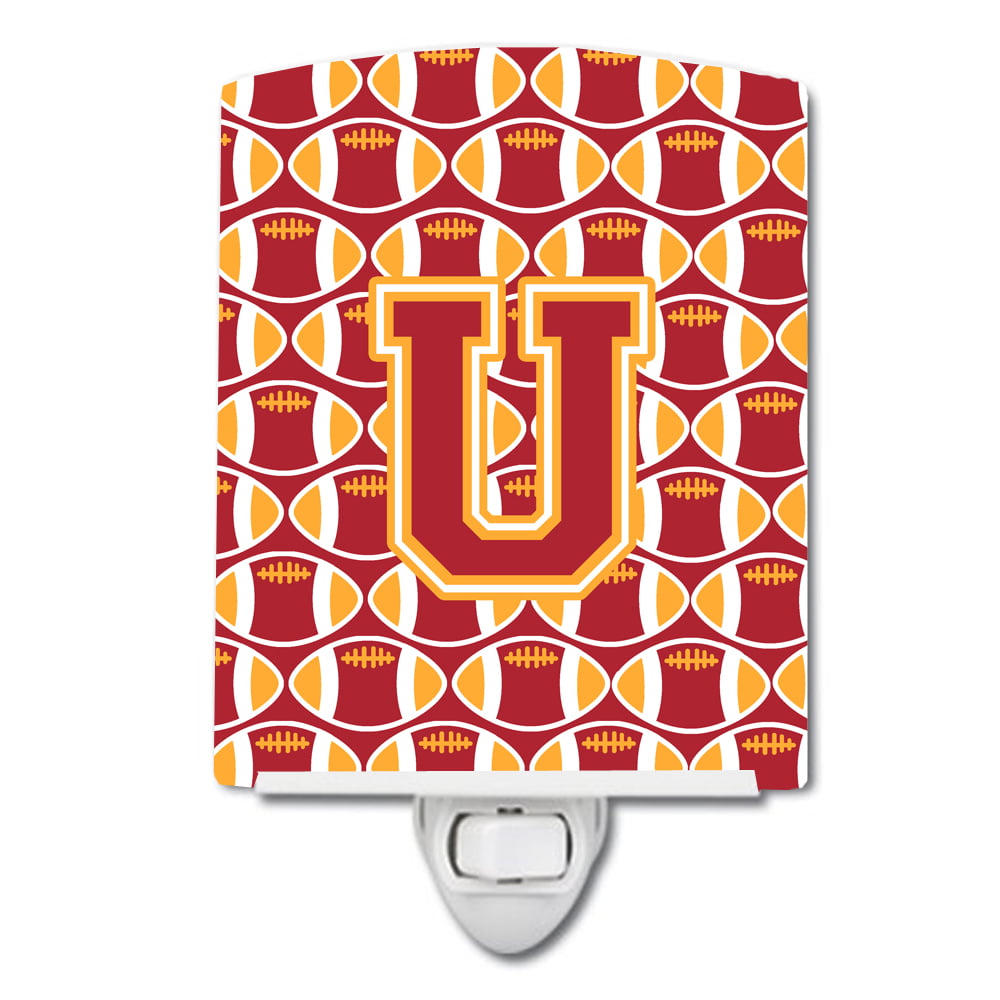 Letter U Football Cardinal & Gold Ceramic Night Light