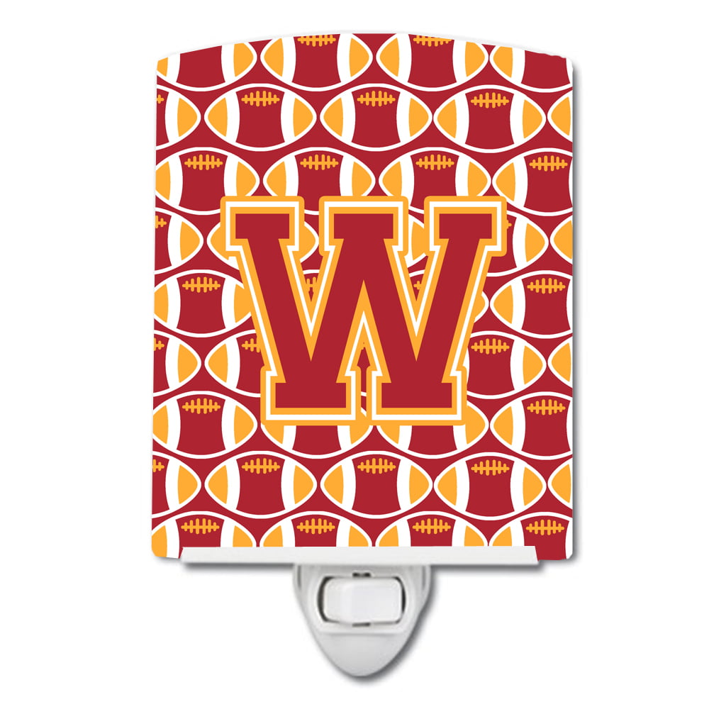 Letter W Football Cardinal & Gold Ceramic Night Light