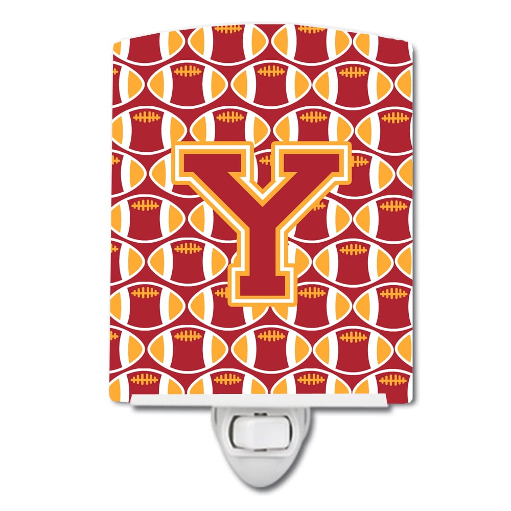 Letter Y Football Cardinal & Gold Ceramic Night Light