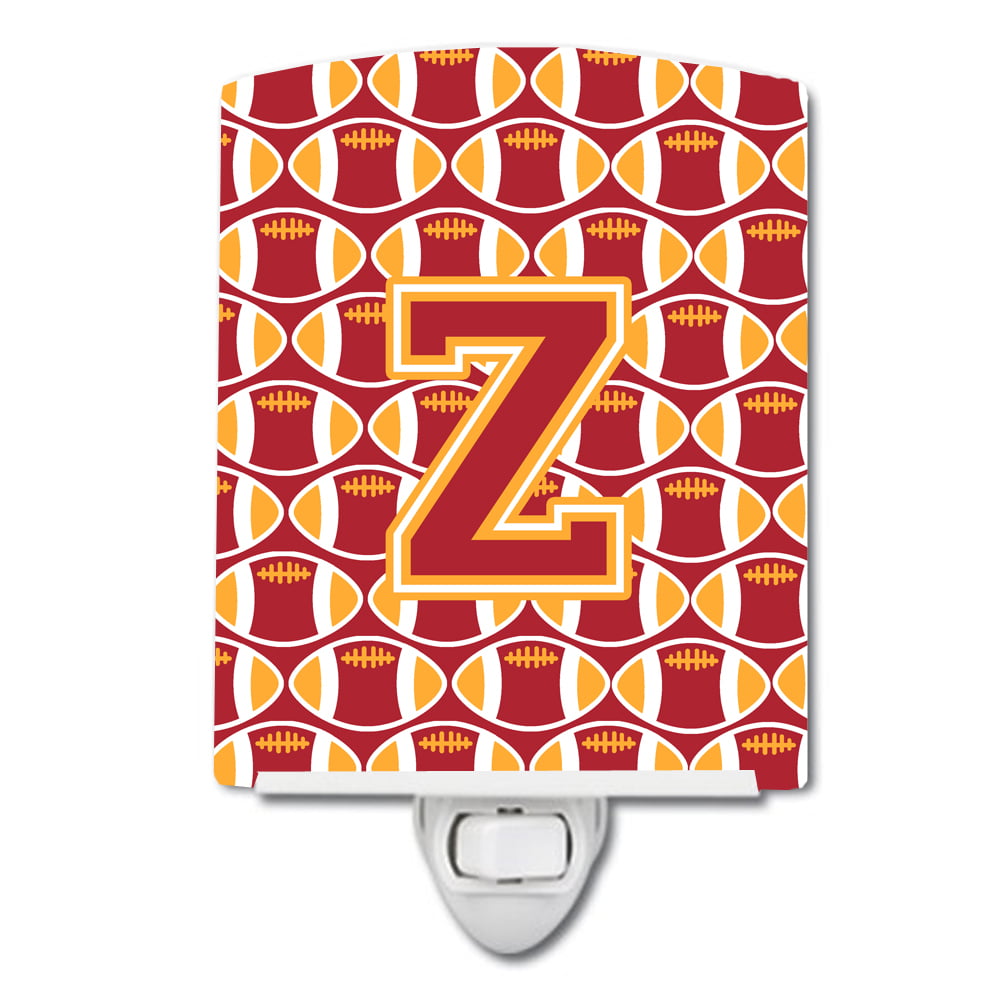 Letter Z Football Cardinal & Gold Ceramic Night Light