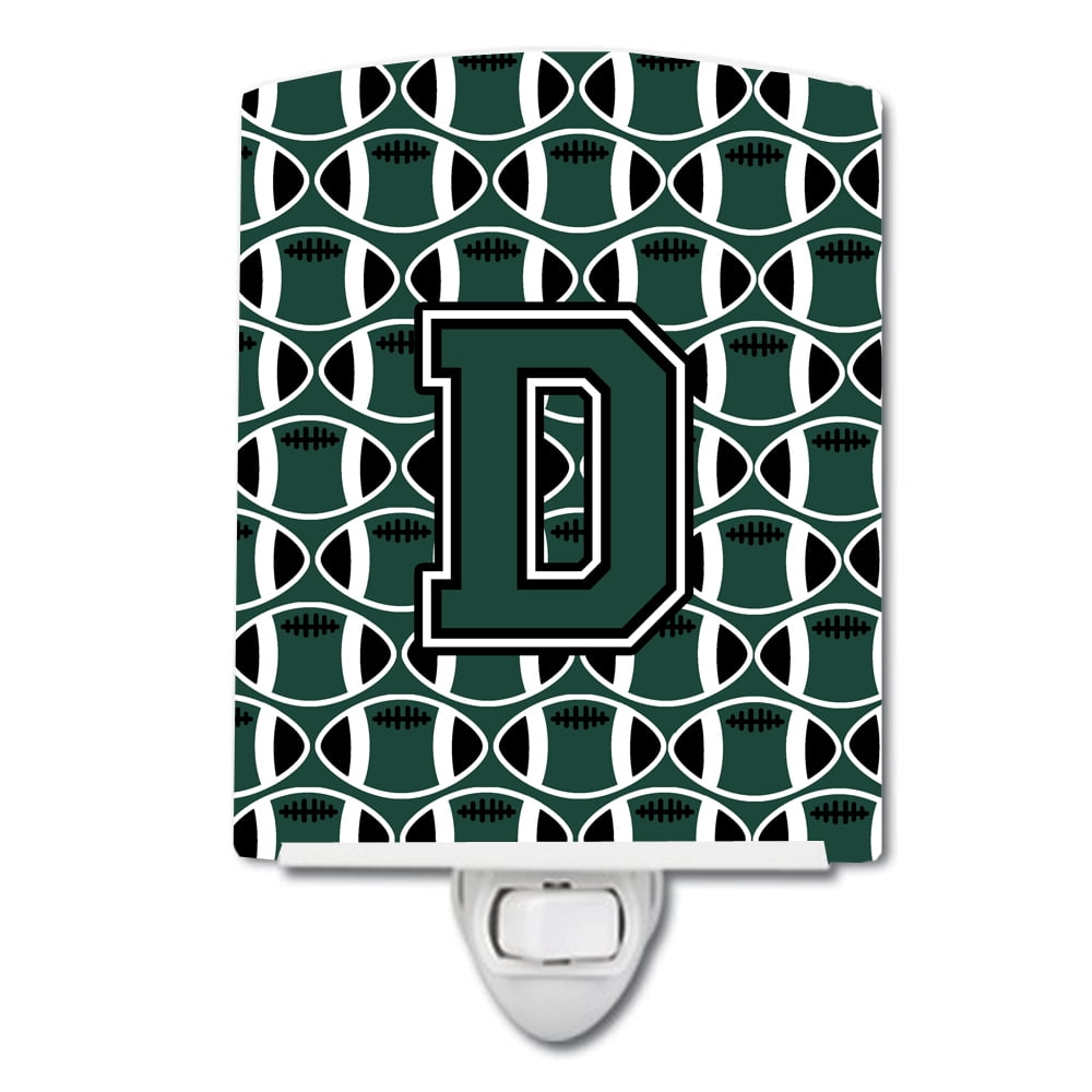 Letter D Football Green & White Ceramic Night Light