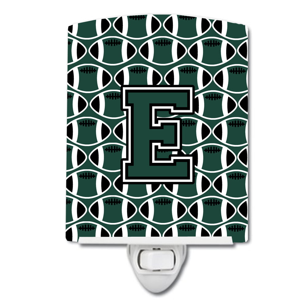 Letter E Football Green & White Ceramic Night Light