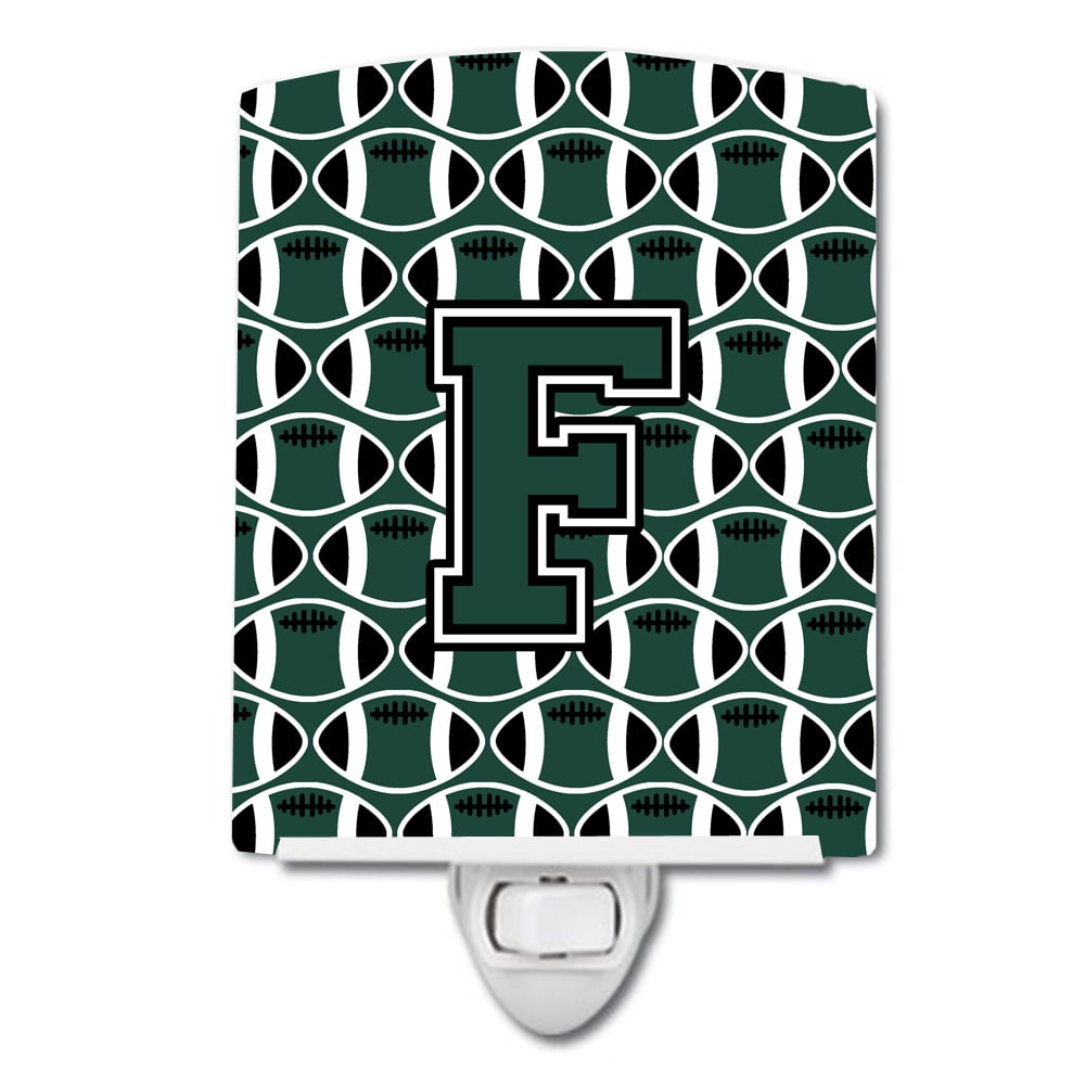 Letter F Football Green & White Ceramic Night Light