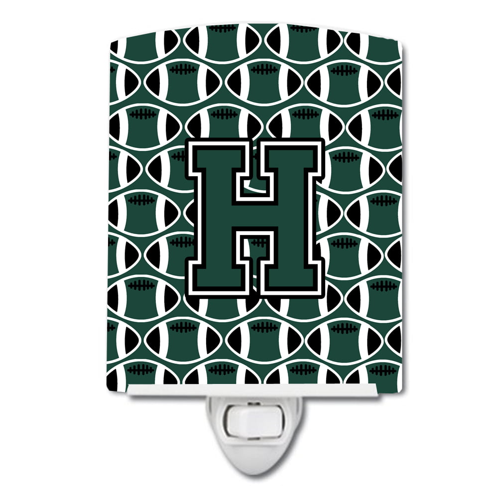 Letter H Football Green & White Ceramic Night Light