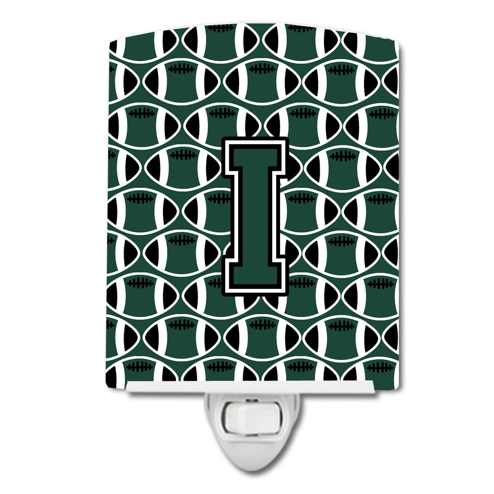 Letter I Football Green & White Ceramic Night Light