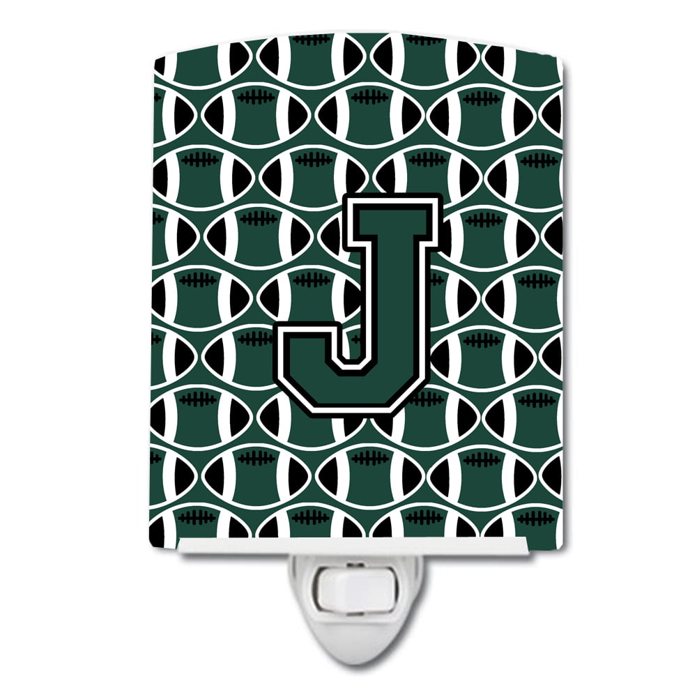 Letter J Football Green & White Ceramic Night Light