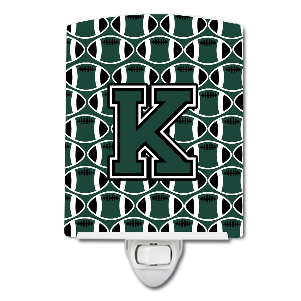 Letter K Football Green & White Ceramic Night Light