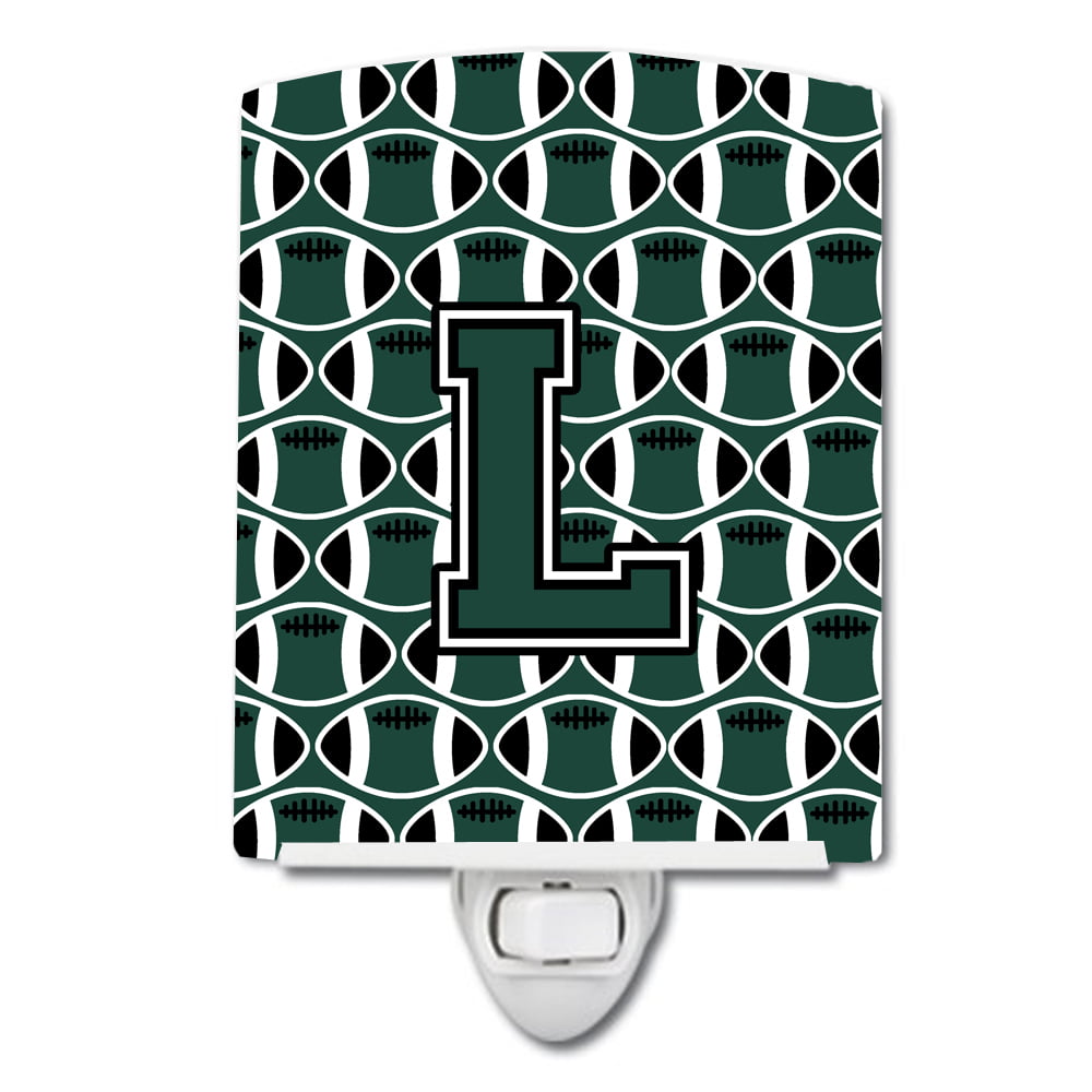 Letter L Football Green & White Ceramic Night Light